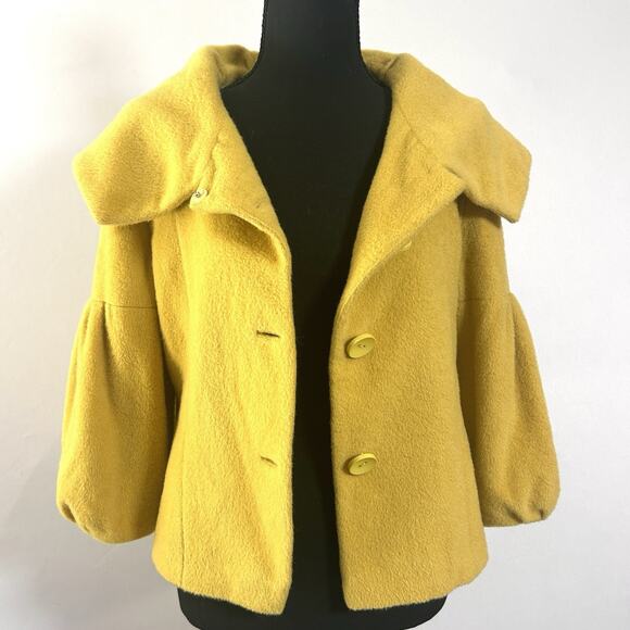 Itala Testino Luxury Baby Alpaca Wool Designer Coat Jacket Mustard Yellow Small - Picture 2 of 10